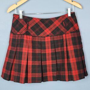 Chouyatou Red Black Green Plaid Wool Blend A Lined Pleated Mini Skirt Sz M